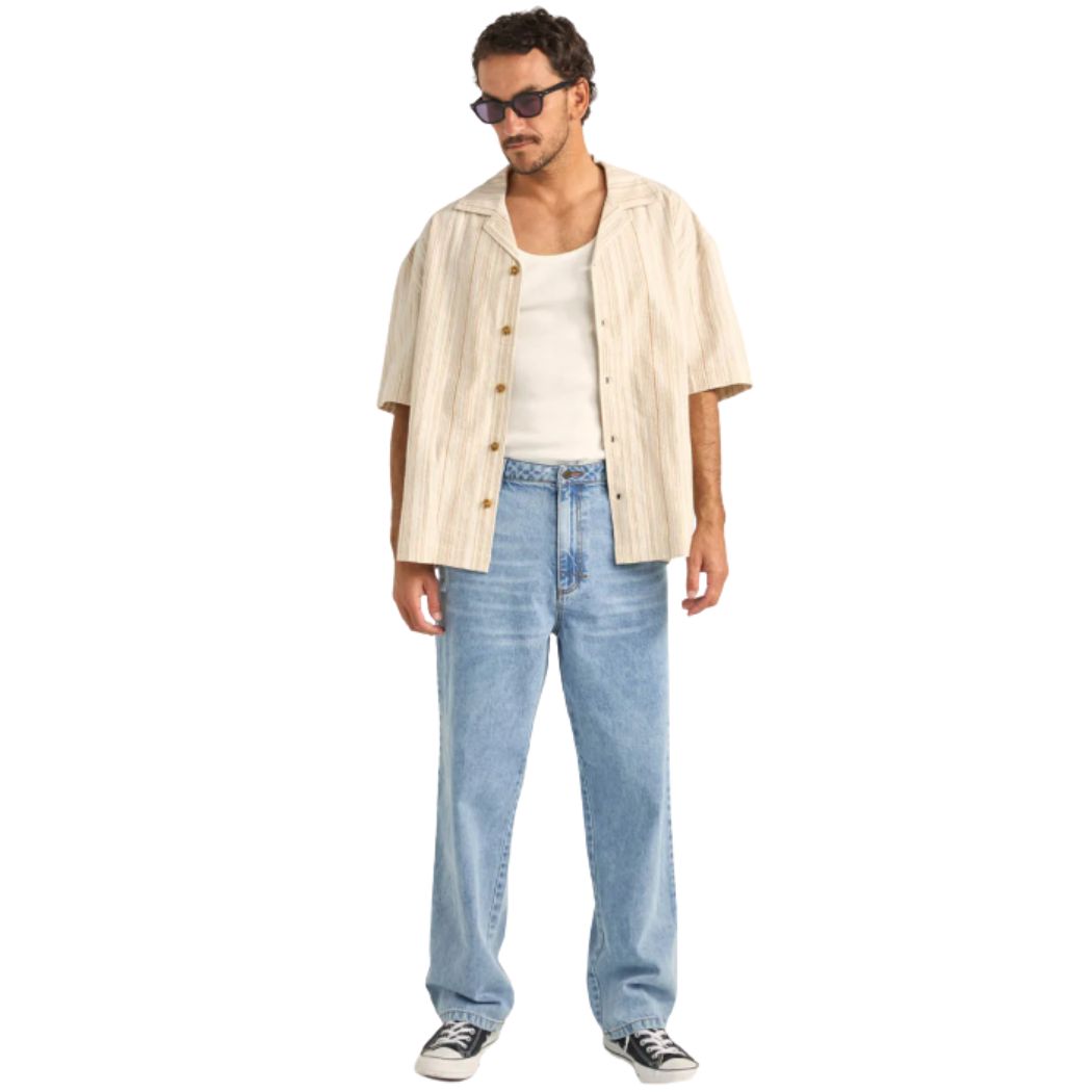 Rhythm Benny Relaxed Stripe Short Sleeve Shirt Cream