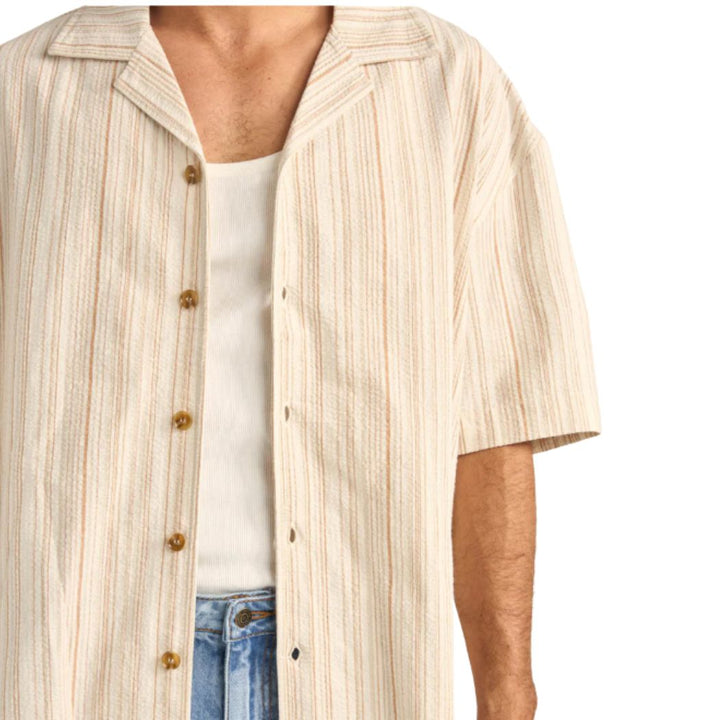 Rhythm Benny Relaxed Stripe Short Sleeve Shirt Cream