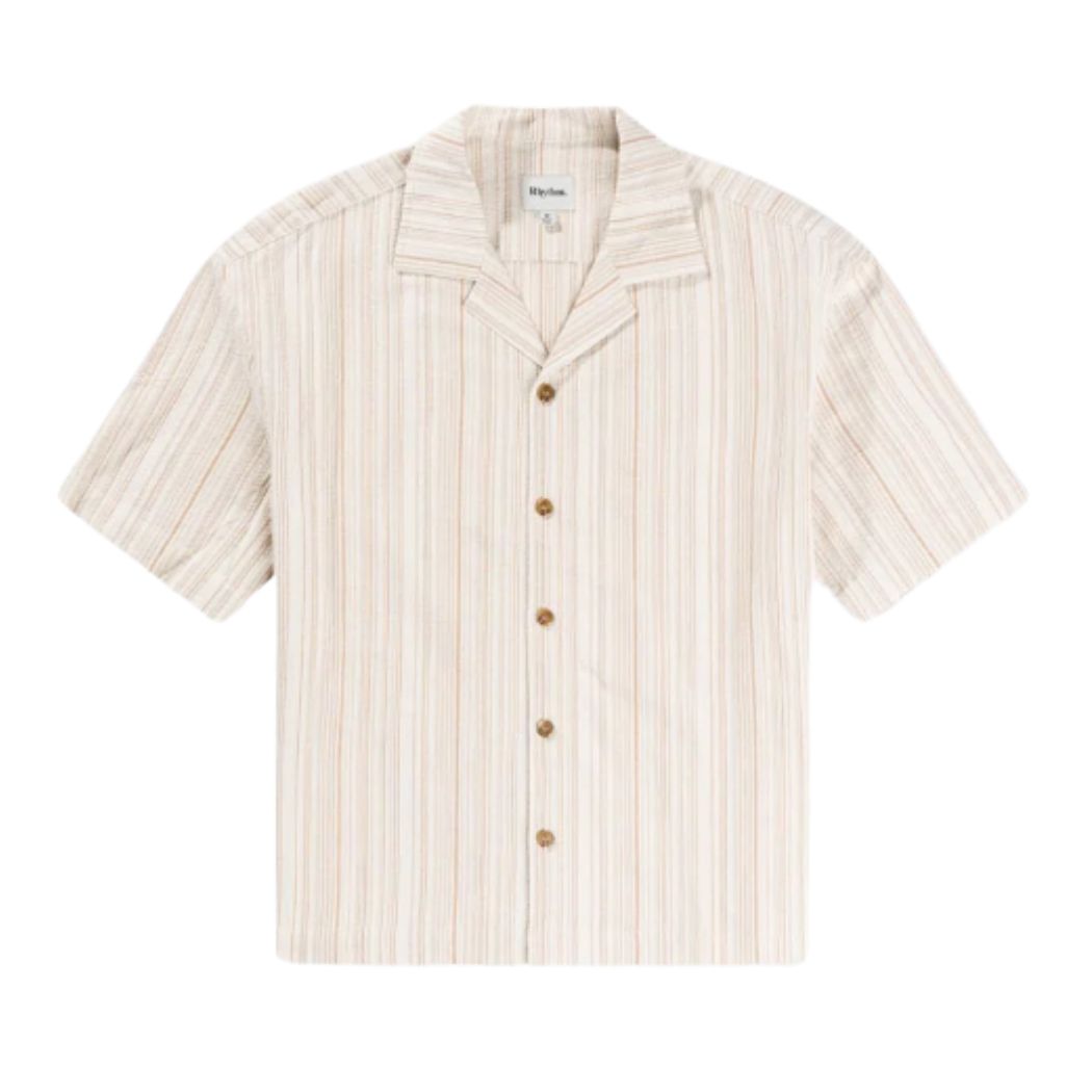 Rhythm Benny Relaxed Stripe Short Sleeve Shirt Cream