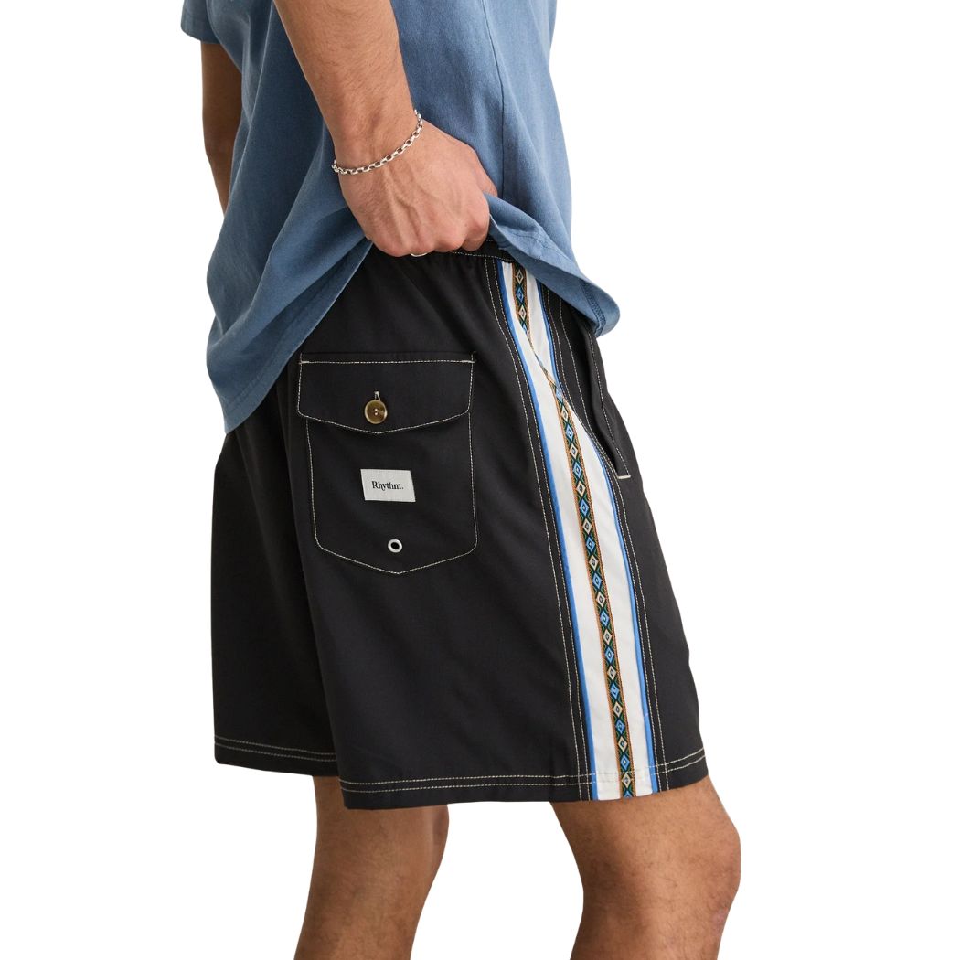 Rhythm Panel Stripe Beach Short Black
