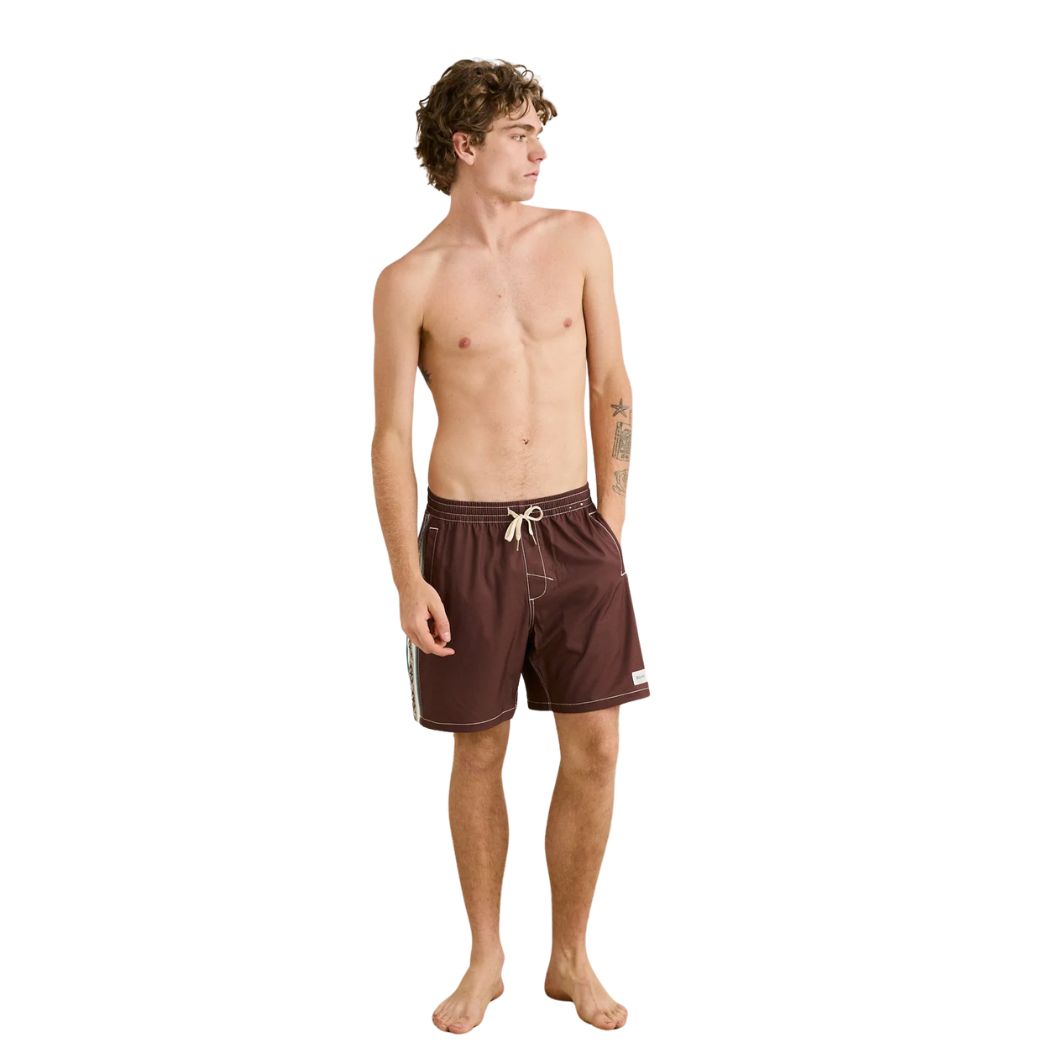 Rhythm Panel Stripe Beach Short Chestnut