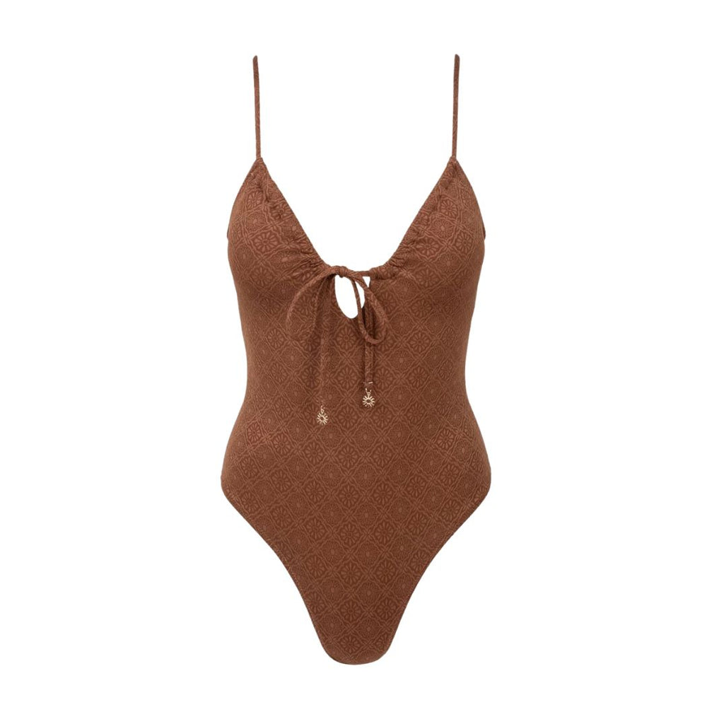 Rhythm Sunset Tie Front One Piece Chocolate
