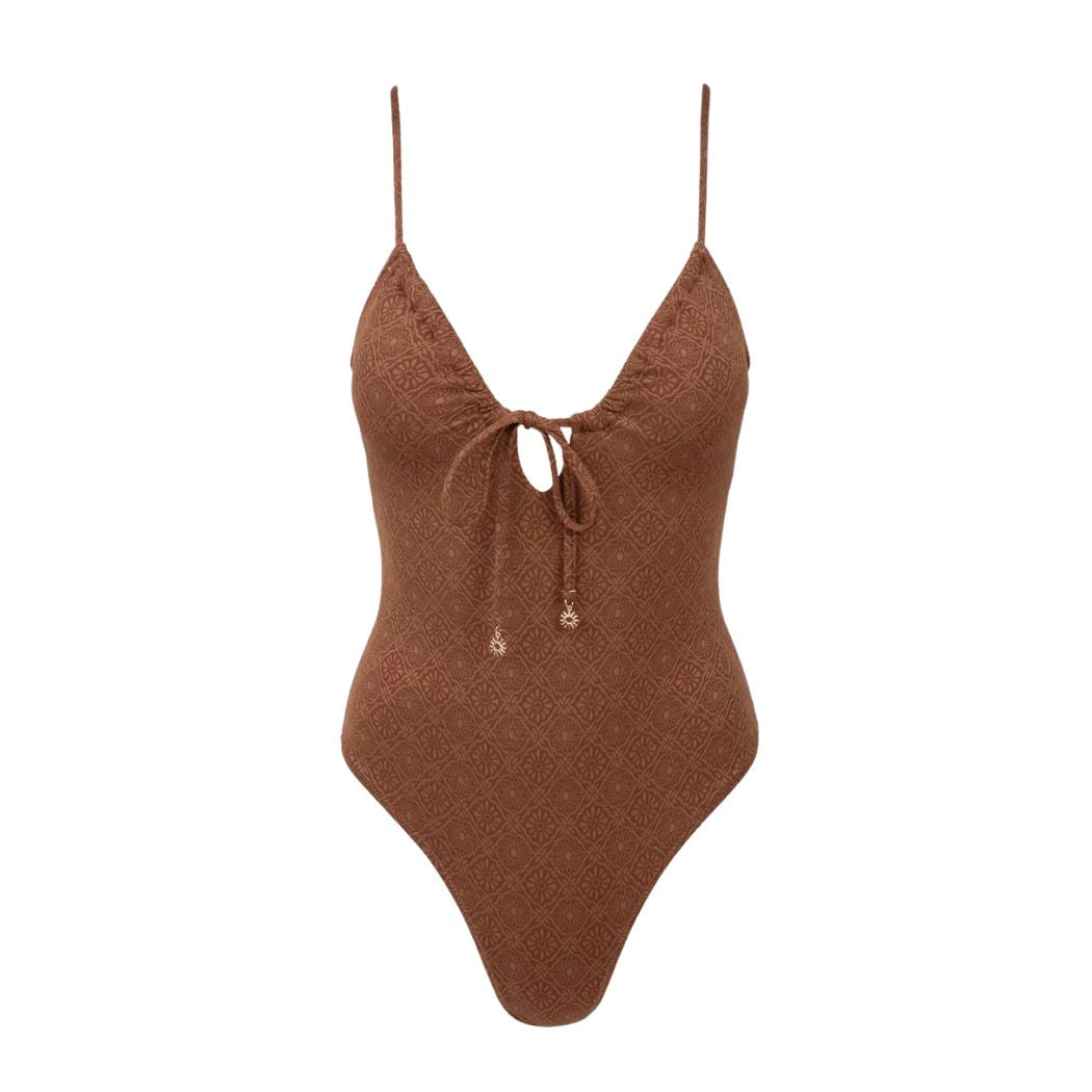 Rhythm Sunset Tie Front One Piece Chocolate