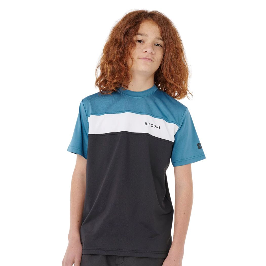Rip Curl Boys Undertow Short Sleeve Rash Shirt Storm Blue