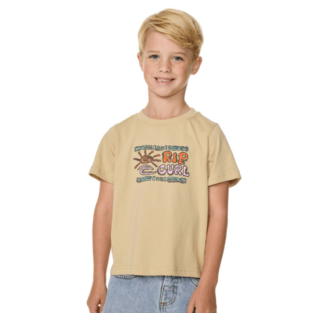 Rip Curl Cosmic Surfing Logo Tee Boy Khaki Sand