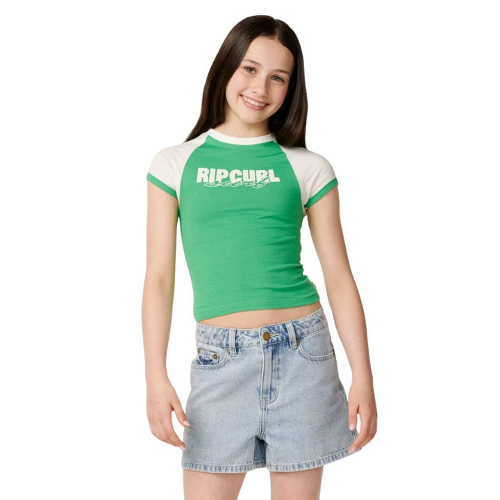Rip Curl Girl Island Ringer Mini Tee Green