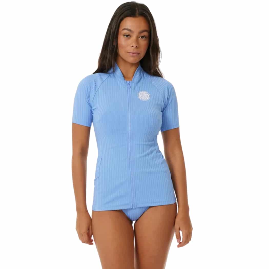  Rip Curl Premium Surf Zip Thru SS Rash Vest Mid Blue 