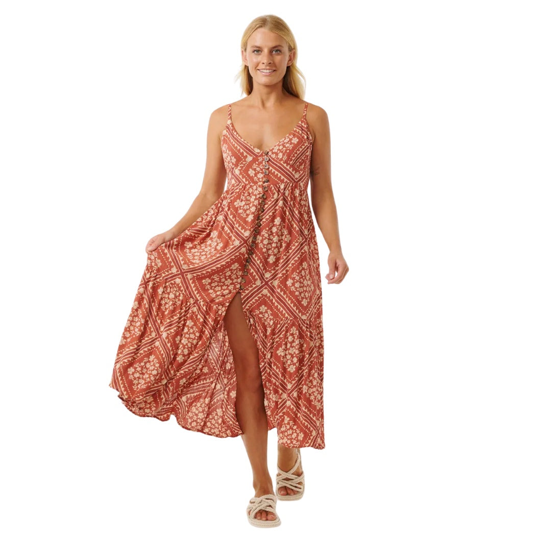 Rip Curl Soleil Button Through Maxi Dress Rust