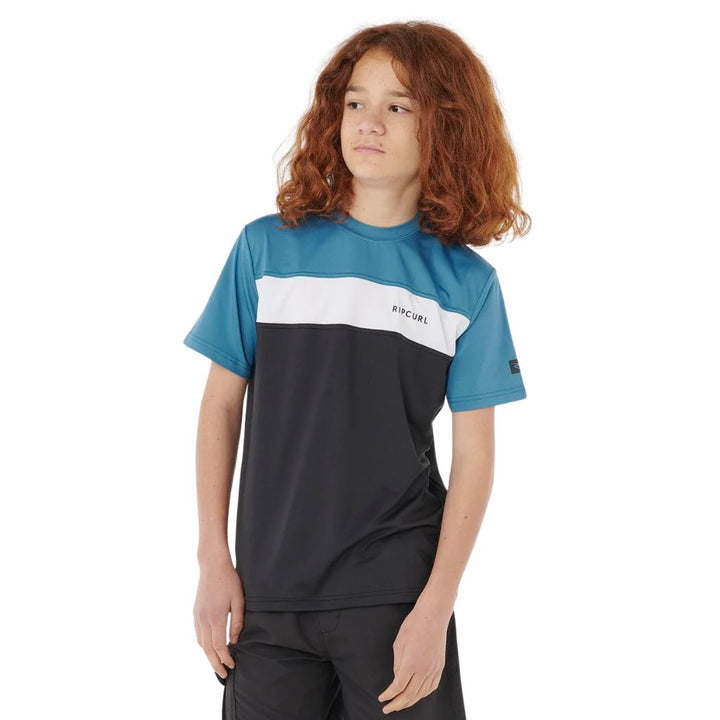 Rip Curl Boys Undertow Short Sleeve Rash Shirt Storm Blue