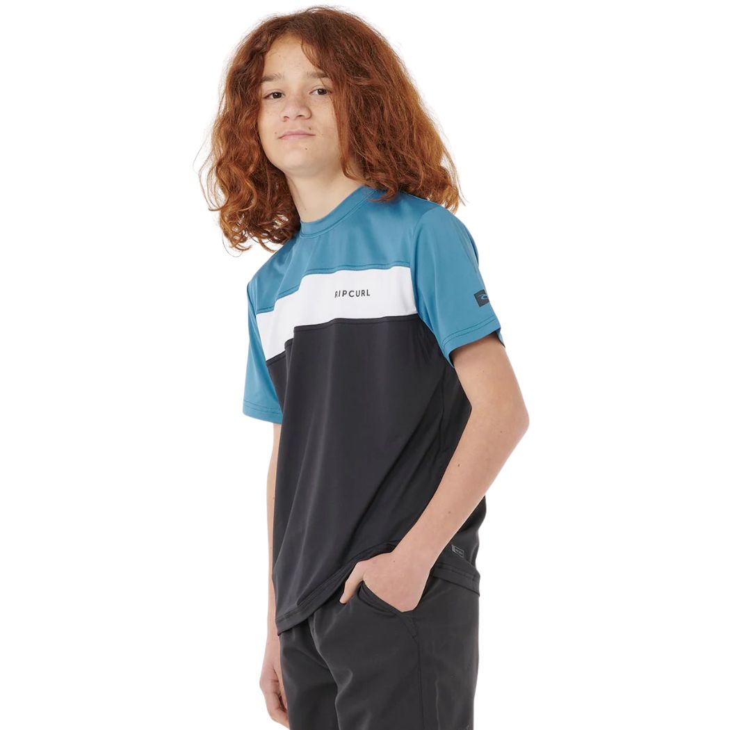 Rip Curl Boys Undertow Short Sleeve Rash Shirt Storm Blue