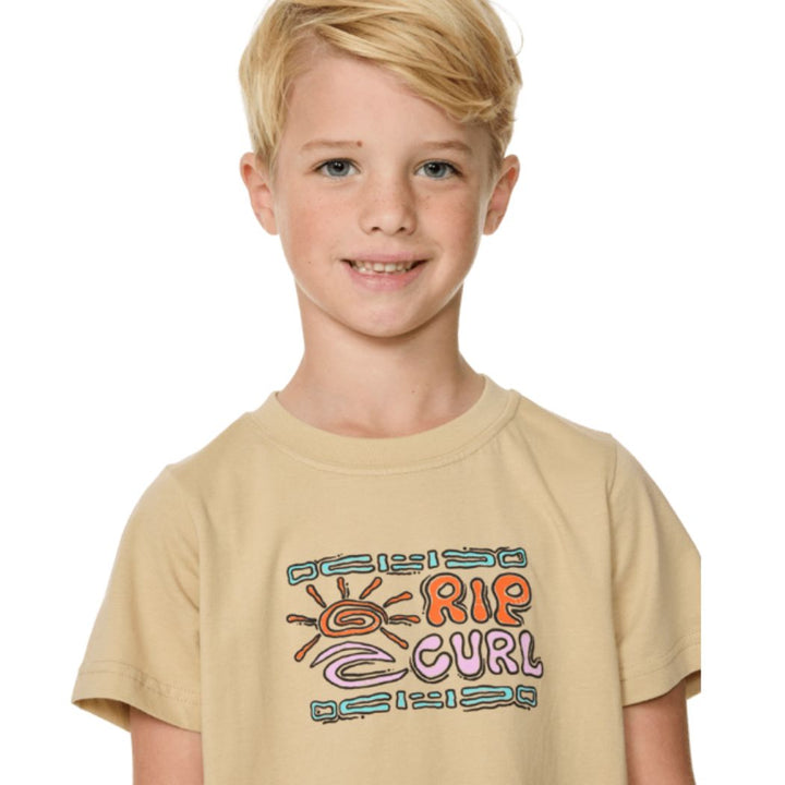 Rip Curl Cosmic Surfing Logo Tee Boy Khaki Sand