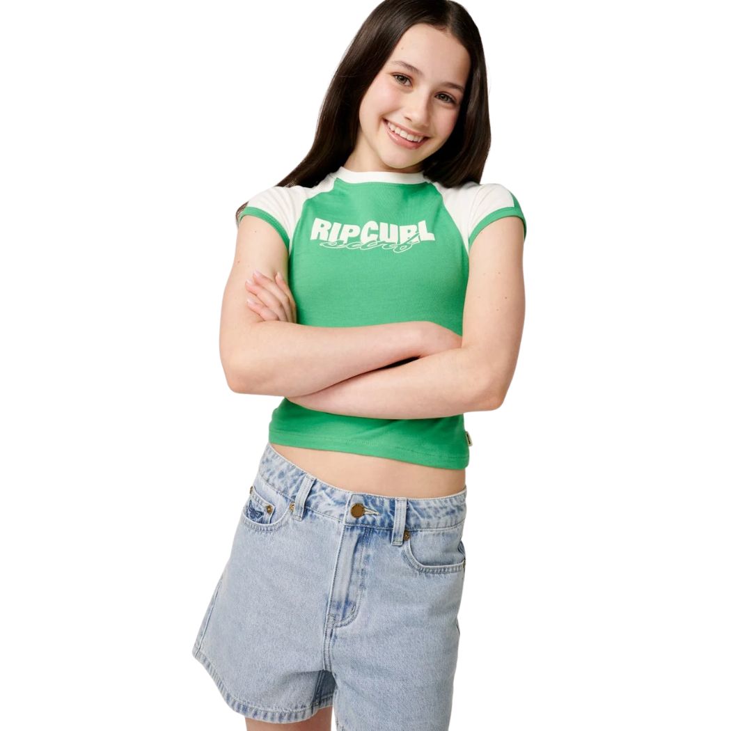 Rip Curl Girl Island Ringer Mini Tee Green