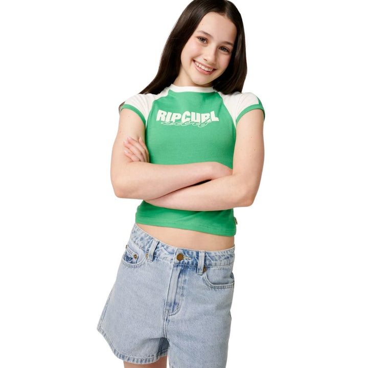 Rip Curl Girl Island Ringer Mini Tee Green
