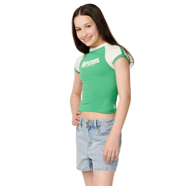 Rip Curl Girl Island Ringer Mini Tee Green