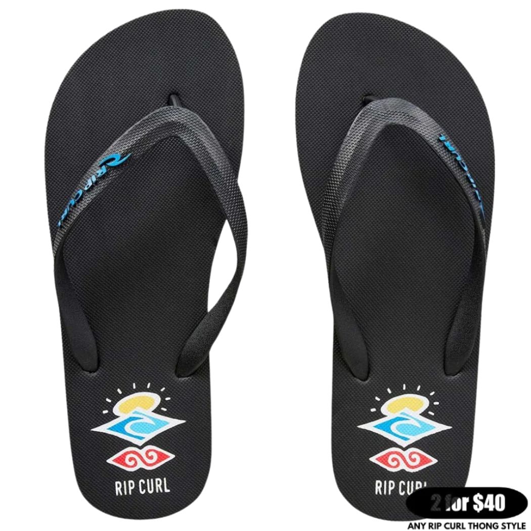 Rip Curl Icons Bloom Open Toe Thongs Black Blue
