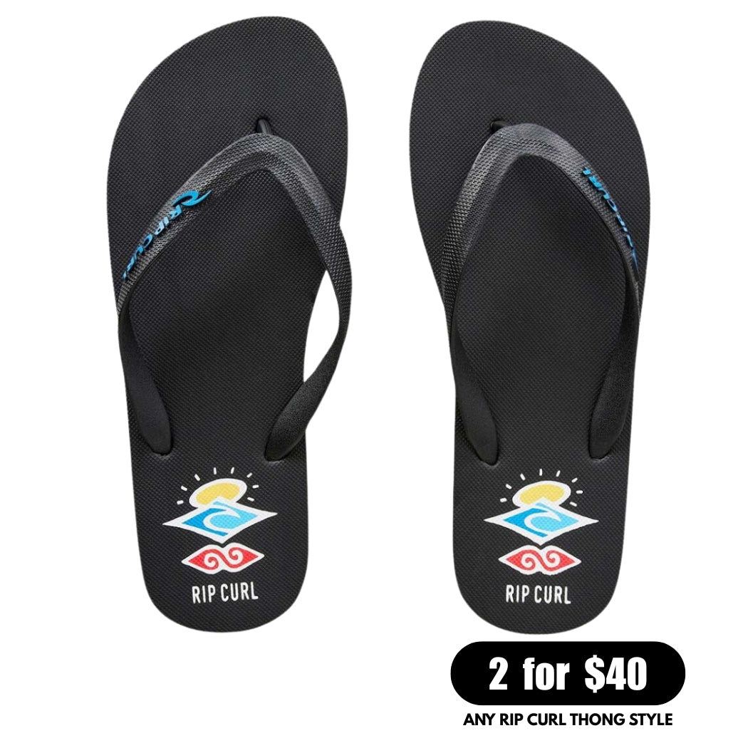 Rip Curl Icons Bloom Open Toe Thongs Black Blue