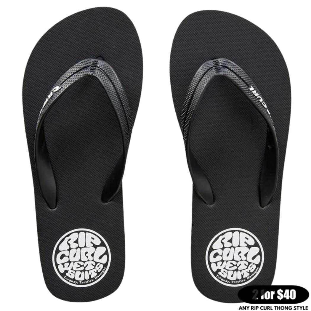 Rip Curl Icons Bloom Open Toe Thongs Black White