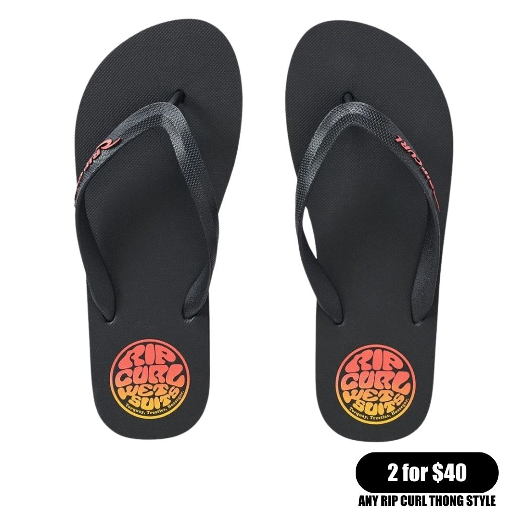Rip Curl Icons Of Surf Bloom Open Toe Thongs Black Orange