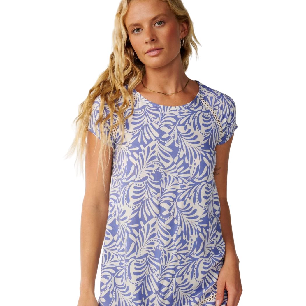 Rip Curl Party Wave Shift Dress White Blue