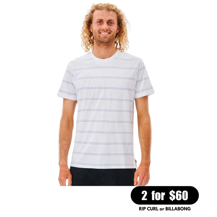 Rip Curl Plain Stripe Tee White Blue