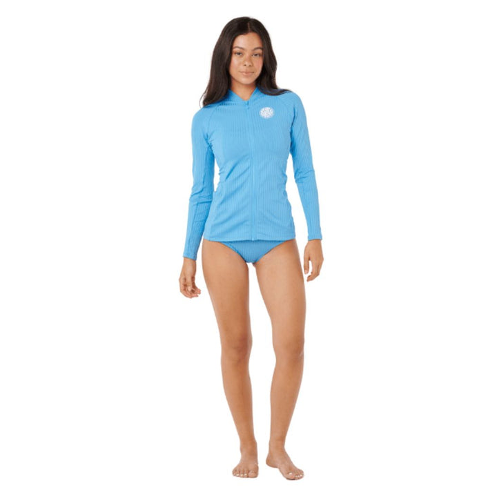 Rip Curl Premium Surf Zip Thru Long Sleeve Rash Vest Azure Blue