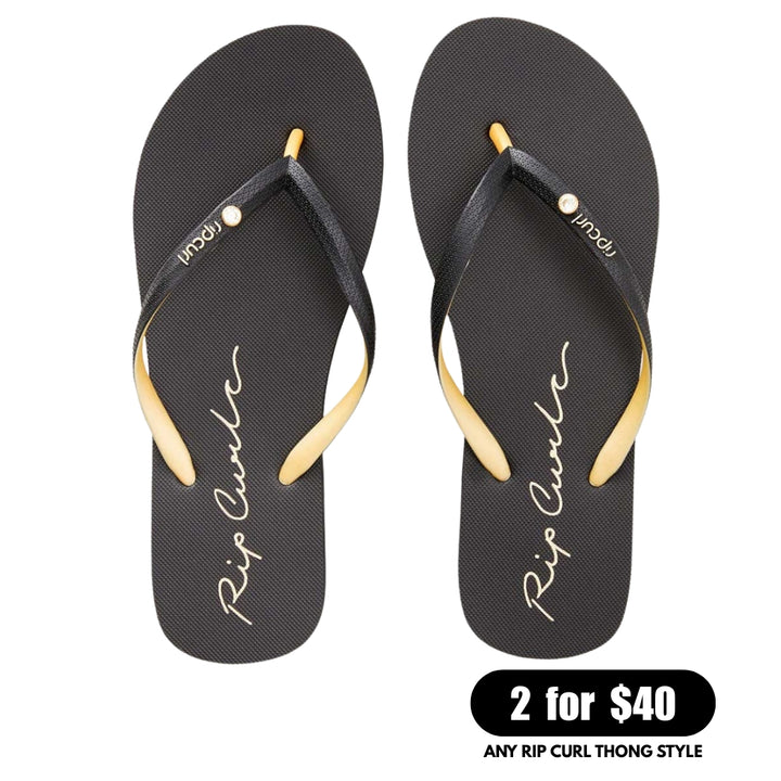 Rip Curl Script Wave Bloom Open Toe Black Gold