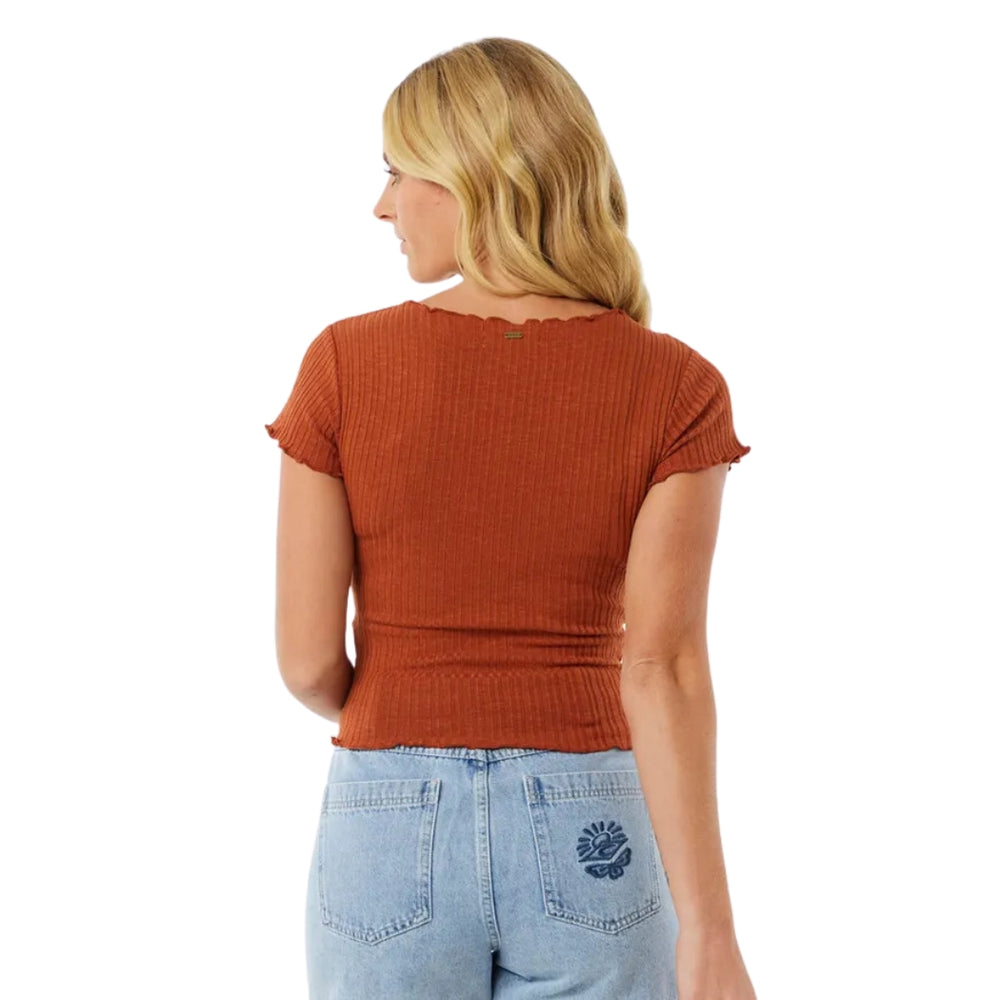 Rip Curl Soleil Textured Short Sleeve Top Dark Rust 