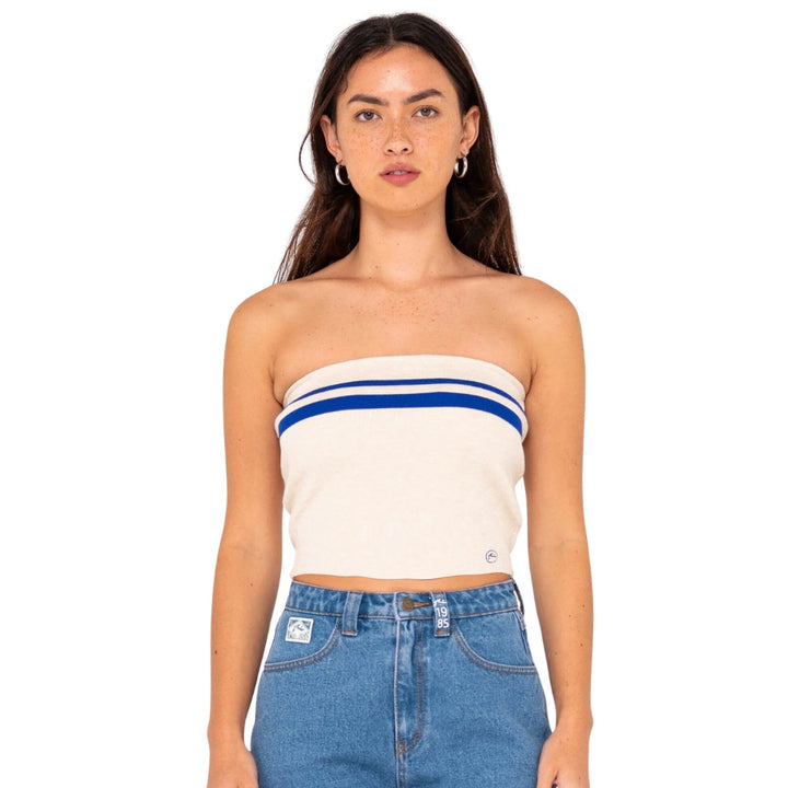 Rusty Amelia Strapless Contrast Knit Top Oatmilk