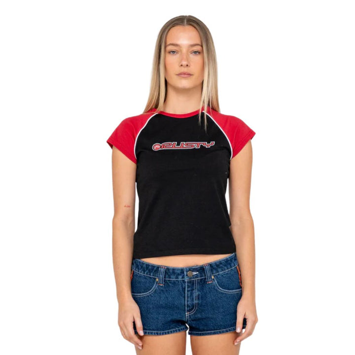 Rusty Archived Raglan Baby Tee Black