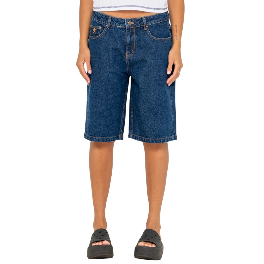 Rusty Bethany Baggy Low Rise Denim Jort Deep Sea Blue
