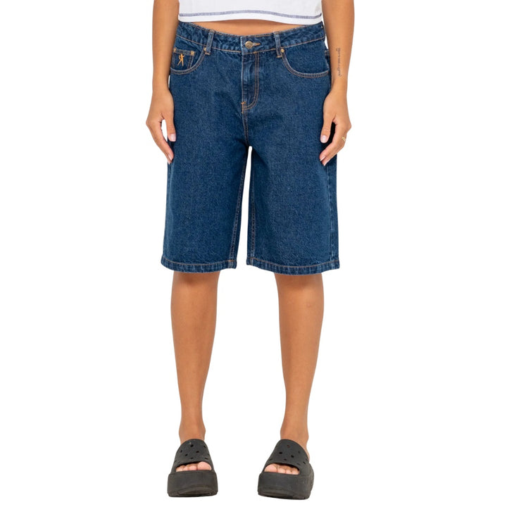 Rusty Bethany Baggy Low Rise Denim Jort Deep Sea Blue