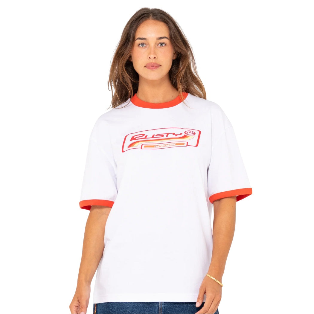 Rusty Boarding Pass Oversize Tee White