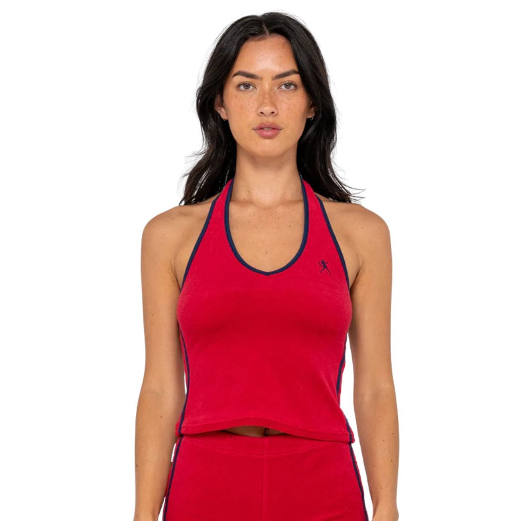 Rusty Bodhi Towelling Halter Neck Top Red