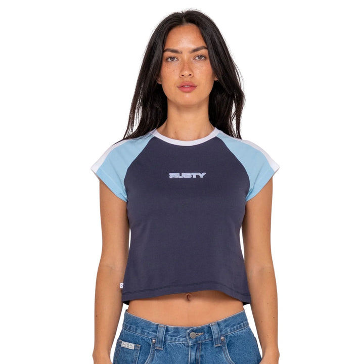 Rusty Bradley Mini Cap Sleeve Tee Navy Blue