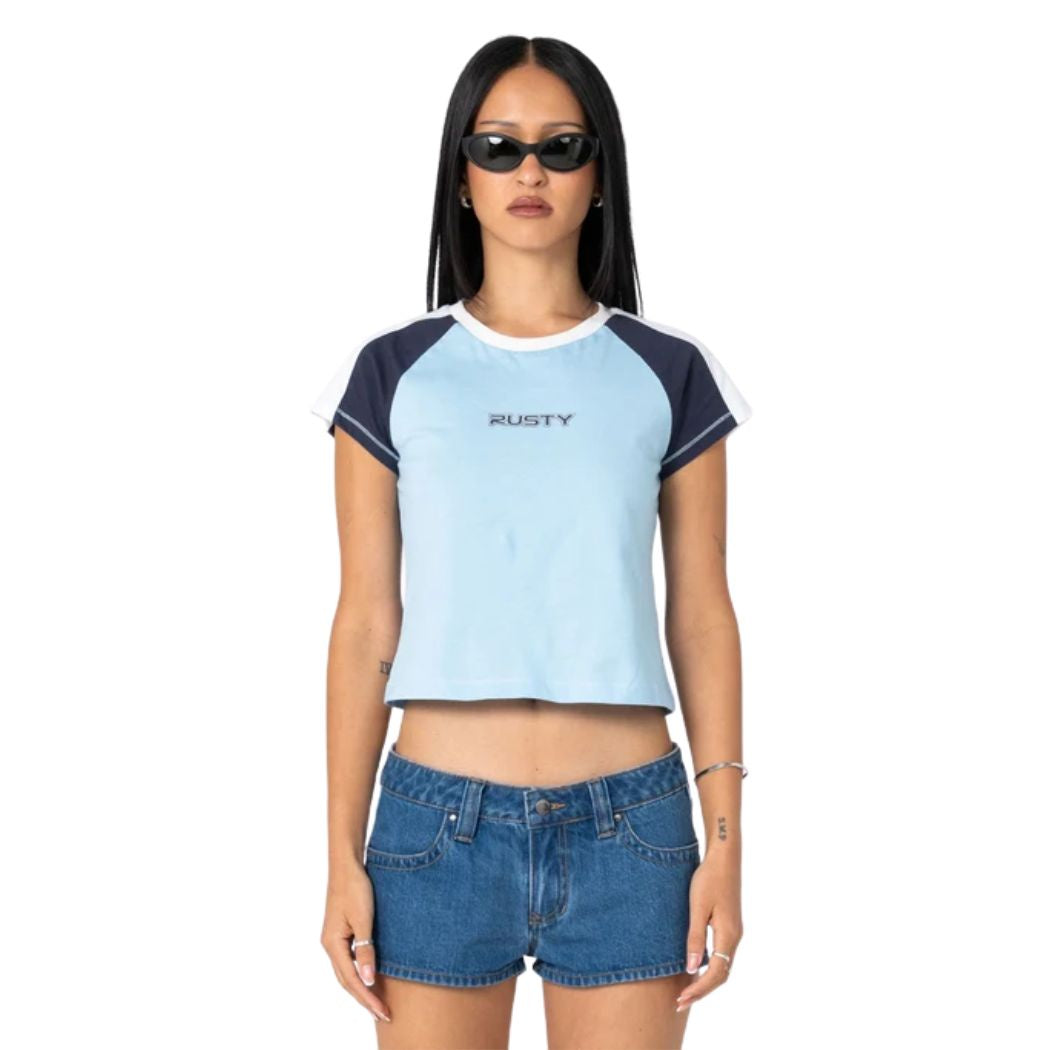 Rusty Bradley Mini Cap Sleeve Tee Retro Blue