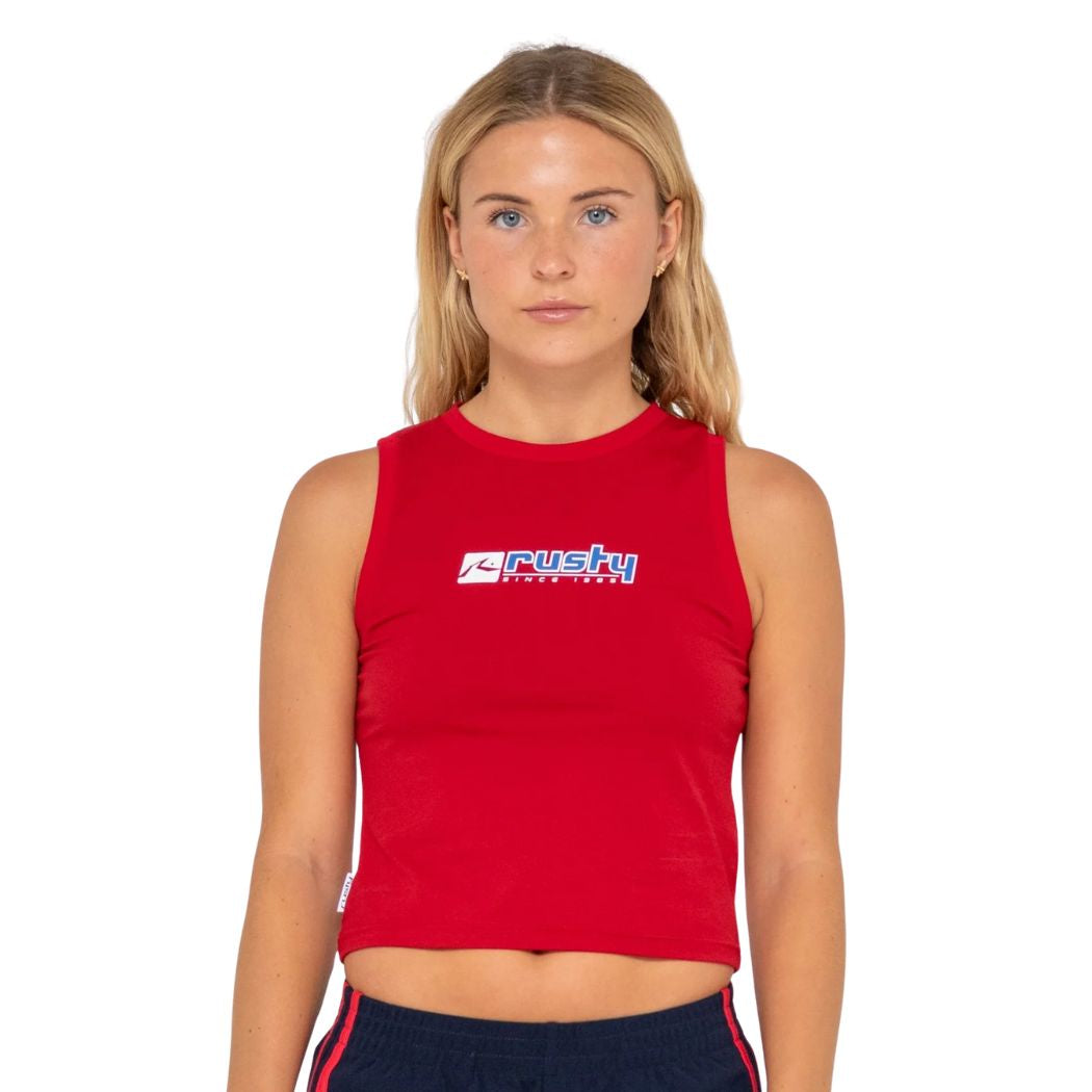 Rusty Crossroads Fitted Tank Red