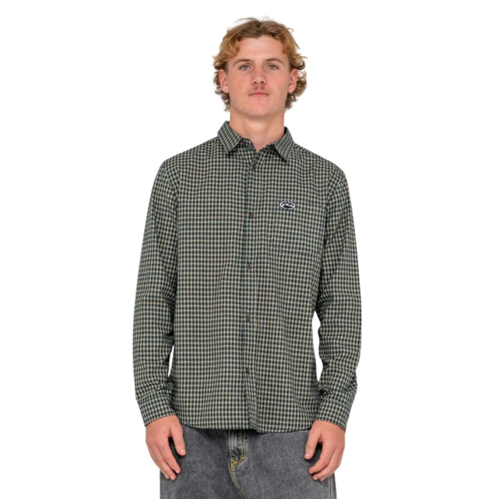 Rusty Datsun Check Long Sleeve Shirt Dark Green