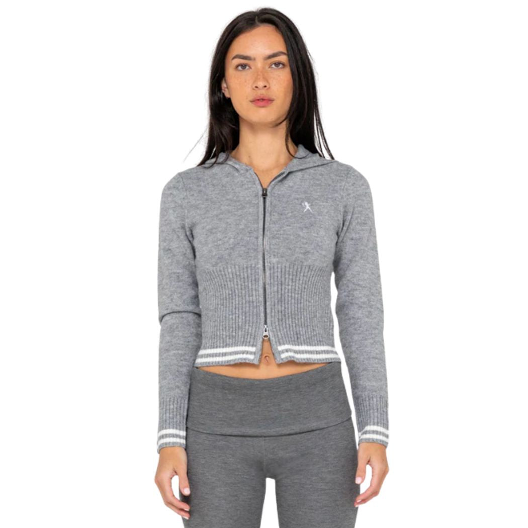 Rusty Devil Girl Knitted Zip Thru Hoodie Grey Marle