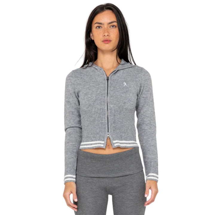 Rusty Devil Girl Knitted Zip Thru Hoodie Grey Marle