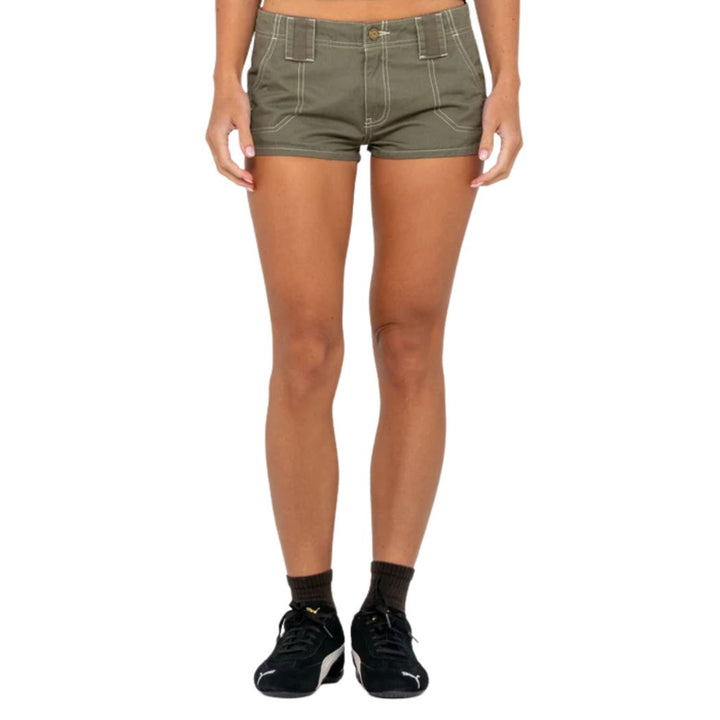 Rusty Dirtbag Cargo Low Rise Mini Short Light Khaki