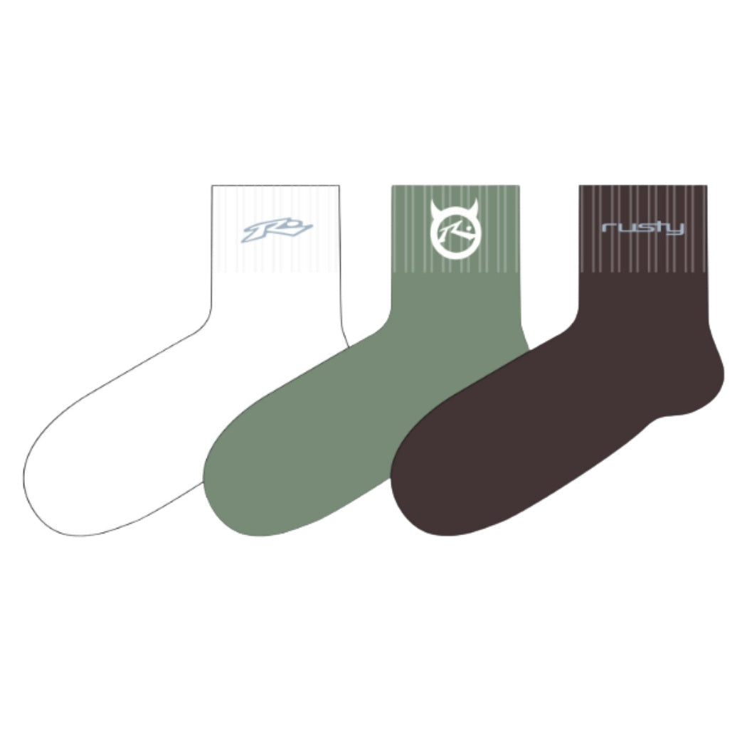 Rusty Fancy Day Crew 3 Sock Pack Multi 6