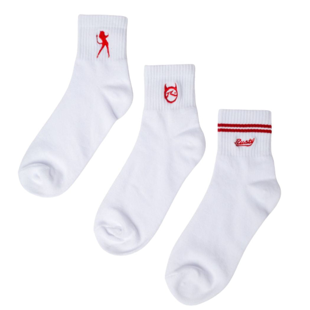 Rusty Fancy Day Crew 3 Sock Pack White