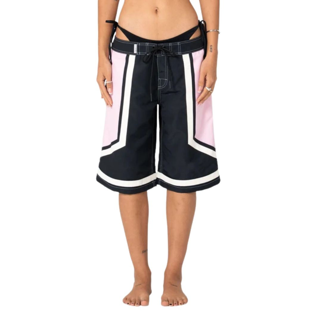 Rusty Farrah Long Baggy Boardshorts Black Pink