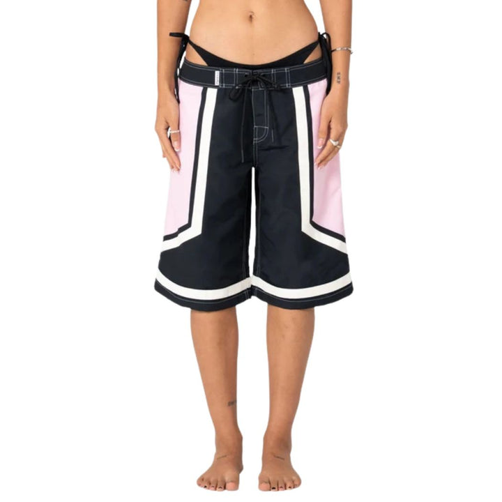 Rusty Farrah Long Baggy Boardshorts Black Pink