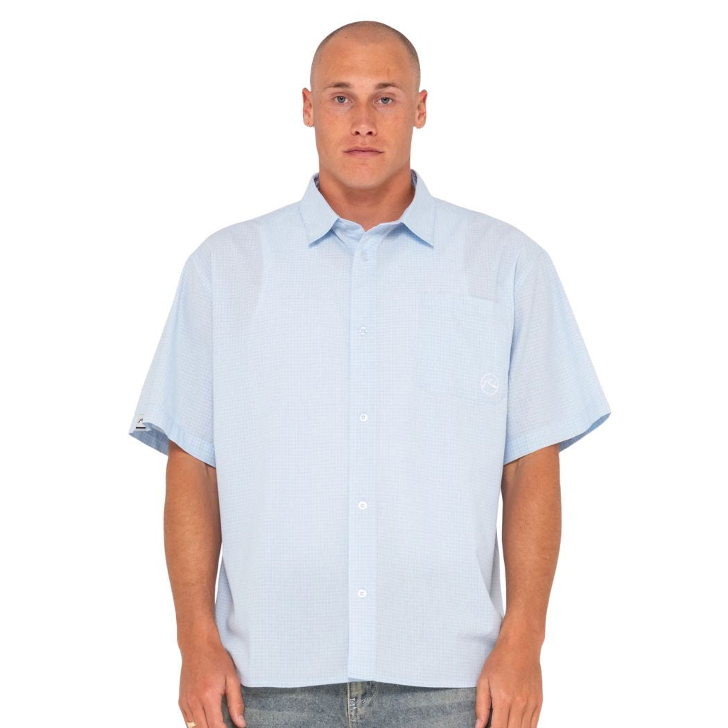 Rusty Hoodus Check Short Sleeve Shirt Smoke Blue