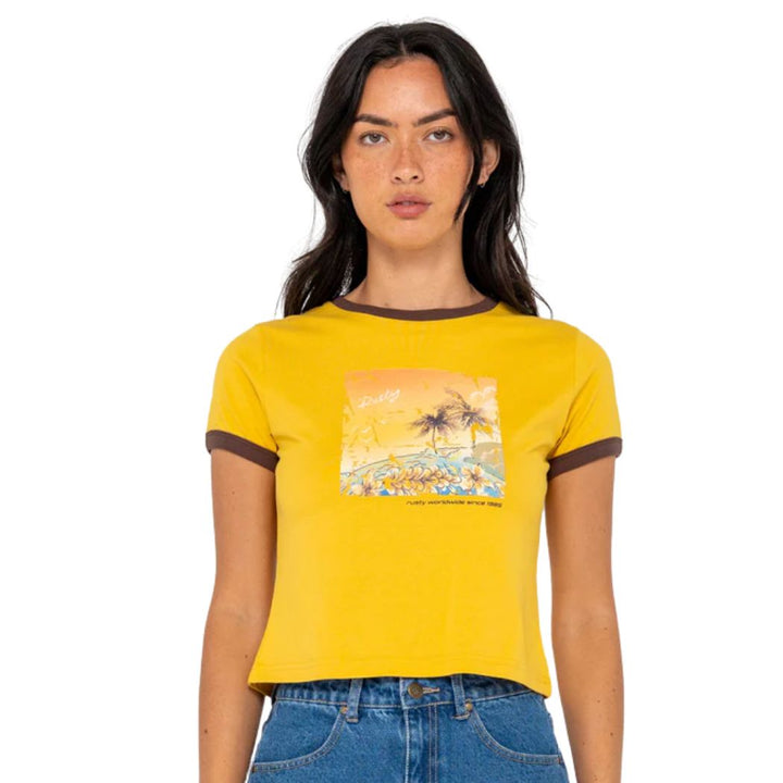 Rusty La Cabana Contrast Ringer Mini Tee Lemon Yellow