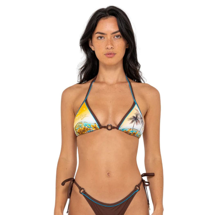 Rusty La Cabana Contrast Tri Bikini Top Java