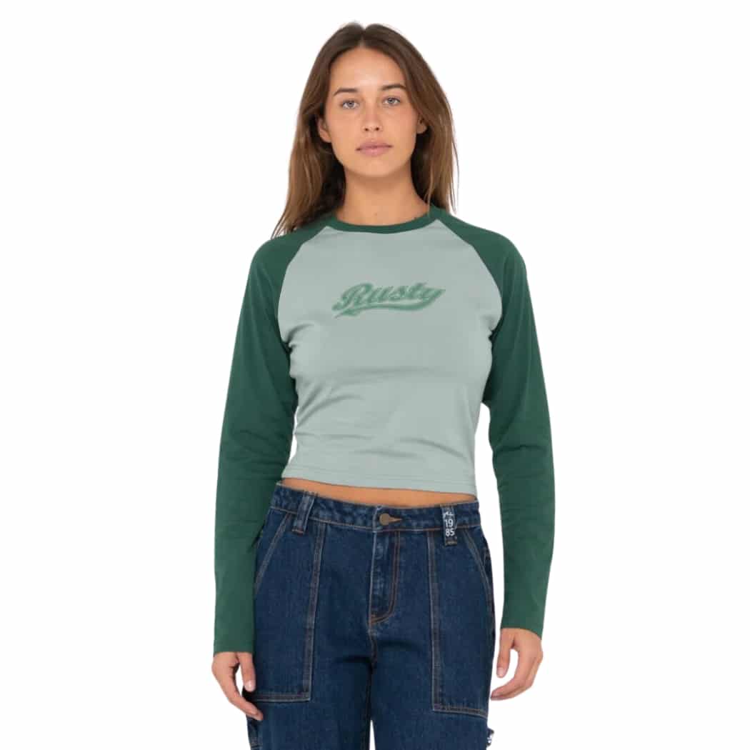 Rusty Norty Long Sleeve Raglan Baby Tee Faded Pistachio