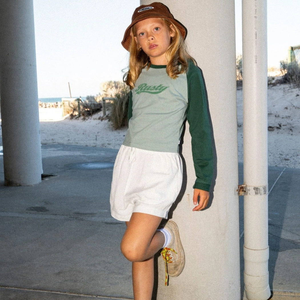 Rusty Norty Long Sleeve Raglan Baby Tee Girls Faded Pistachio