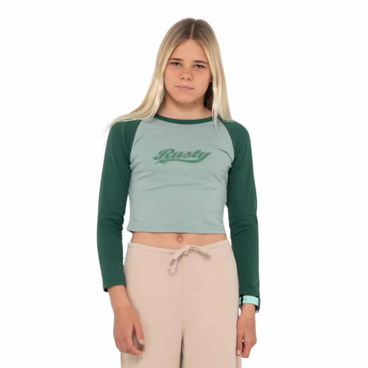 Rusty Norty Long Sleeve Raglan Baby Tee Girls Faded Pistachio